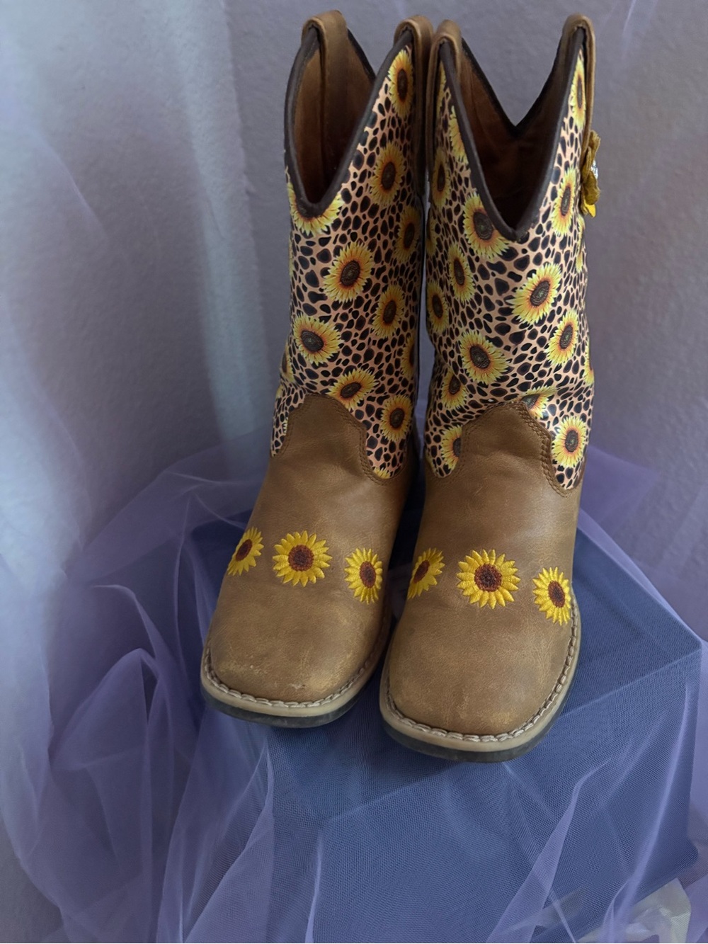 Twister Brown and Yellow Sunflower Kids Boots